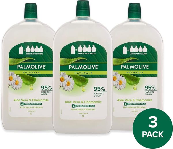 Palmolive Naturals Liquid Hand Wash Soap 3L (3 x 1L packs), Aloe Vera and Chamomile Refill and Save - Image 2